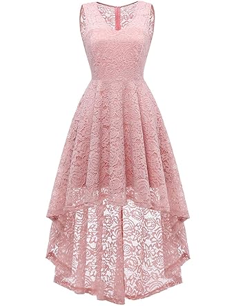 Dresstells Damen Spitzenkleid Vokuhila Kleid V-Ausschnitt Unregelmässig Cocktail Abendkleider elegant für Hochzeit