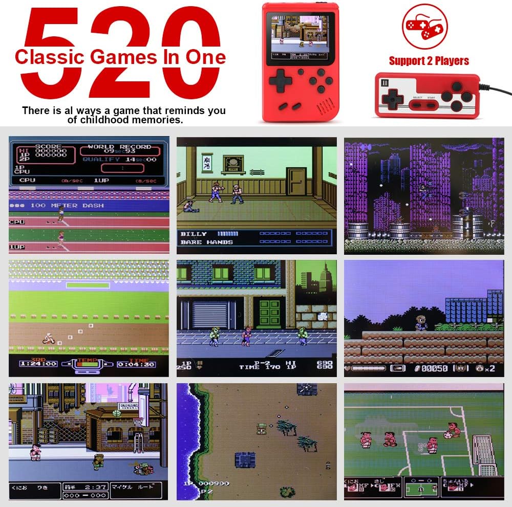 BLANDSTRS Handheld Game Consoles, Retro Mini Game Player with 520 Classic FC Games, Good Present for Kids Boy, Xmas Gift - Red: Toys & Games