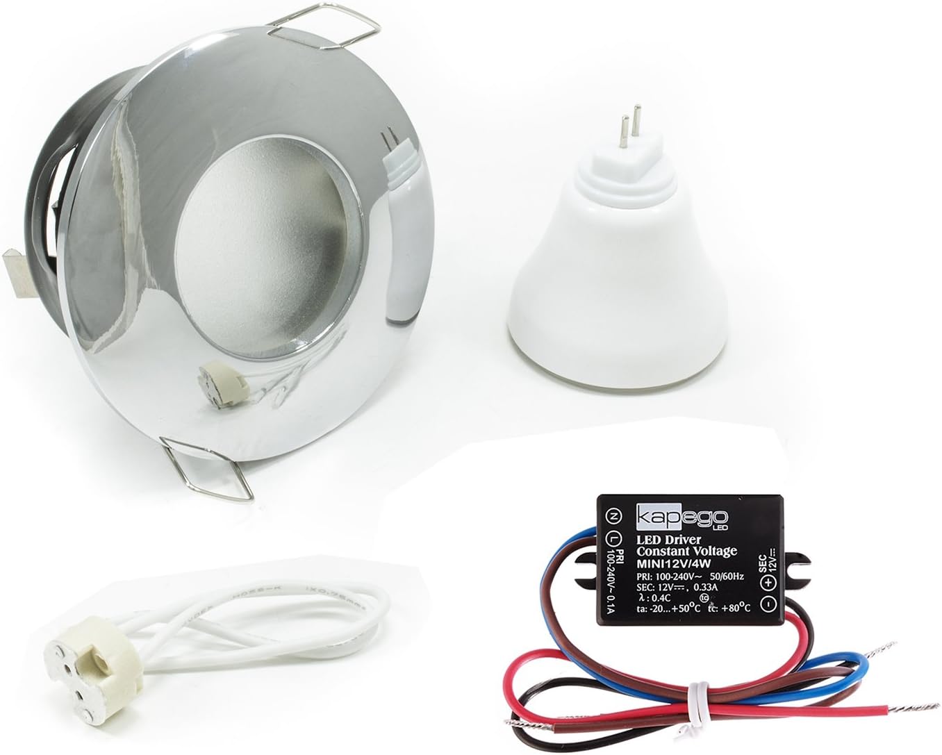 Recessed LED Spotlight for Wet Rooms Box Turkish Bath Shower IP65 Polished Chrome