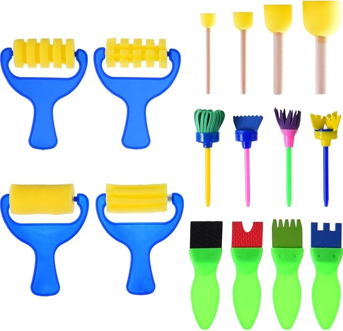 16 Pieces Sponge Painting Brushes Kids Painting Kits Early Learning