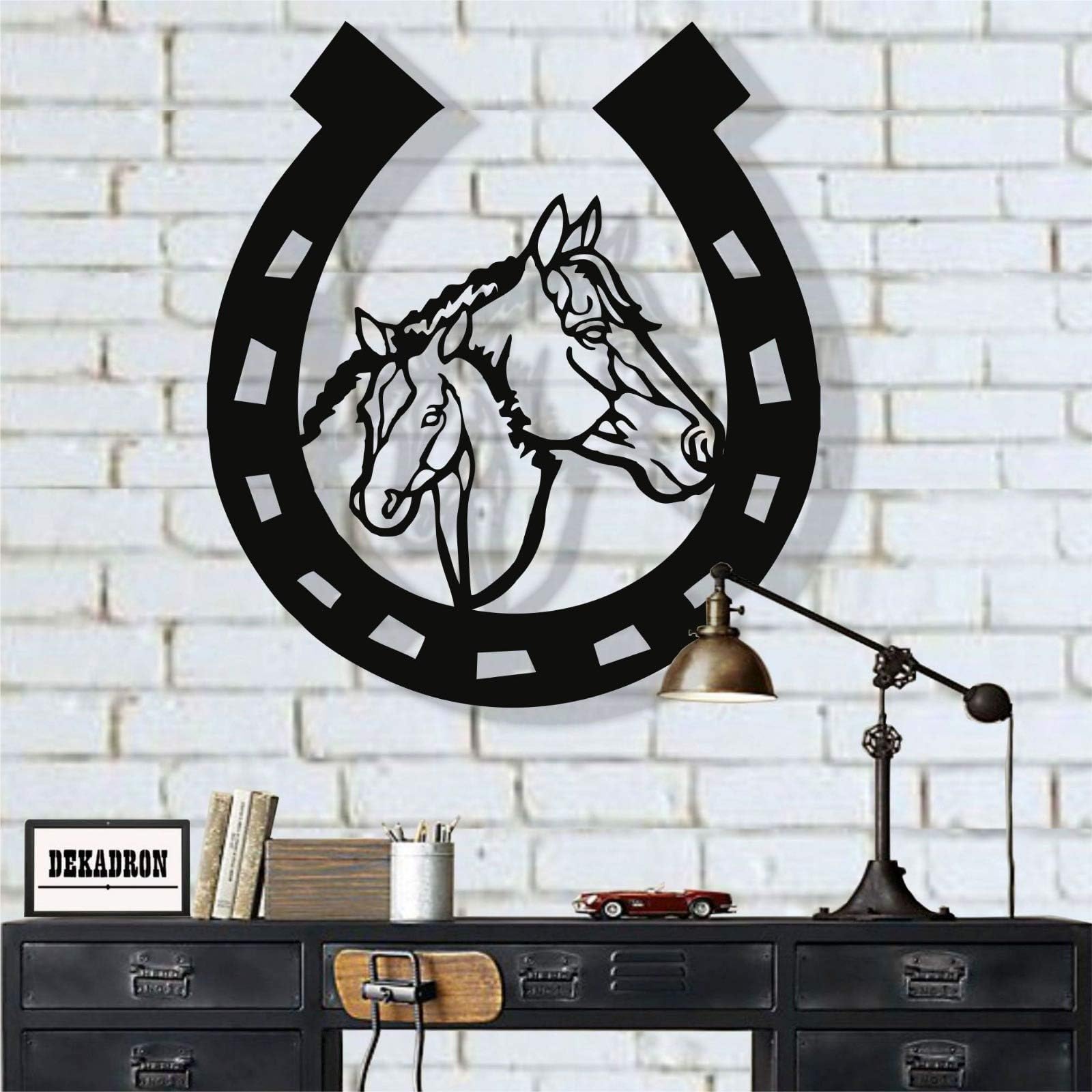 Metal Wall Art, Metal Horse Head Horseshoe Art, Metal Wall Decor, Cowboy art, Farmhouse Art, Cowboy Décor, Horseshoe Sign (25"W x 30"H / 63x75 cm)