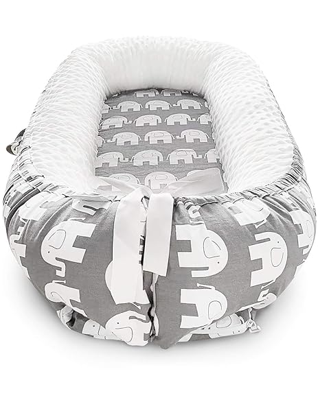 Amazon Com Uau Baby Nest Baby Lounger Soft Baby Bed Portable Crib 100 Cotton Breathable Newborn Lounger Baby Shower Gifts Essential Elephant Baby