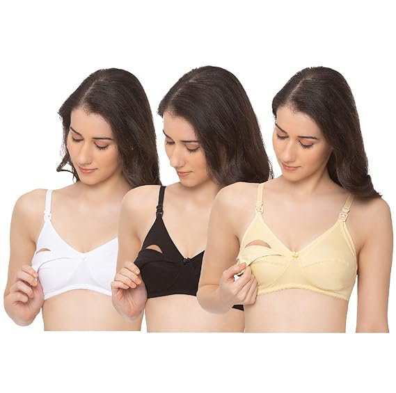 MomToBe Womens Cotton Multicolor Full Cup Feeding Bra/Nursing Bra/Maternity Bra Combo