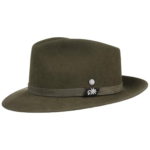 Lierys Edelweiß Bogart Wollfilzhut Bogarthut Filzhut Wollhut Fedora Herrenhut Jagdhut Damen/Herren | Made in The EU mit Leder