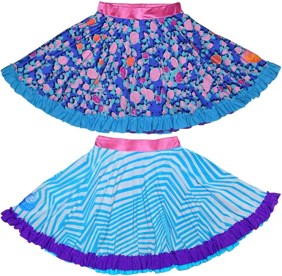 TwirlyGirl Blue Girls Skirts Reversible Purple Flowers Chevron Stripes Ruffles