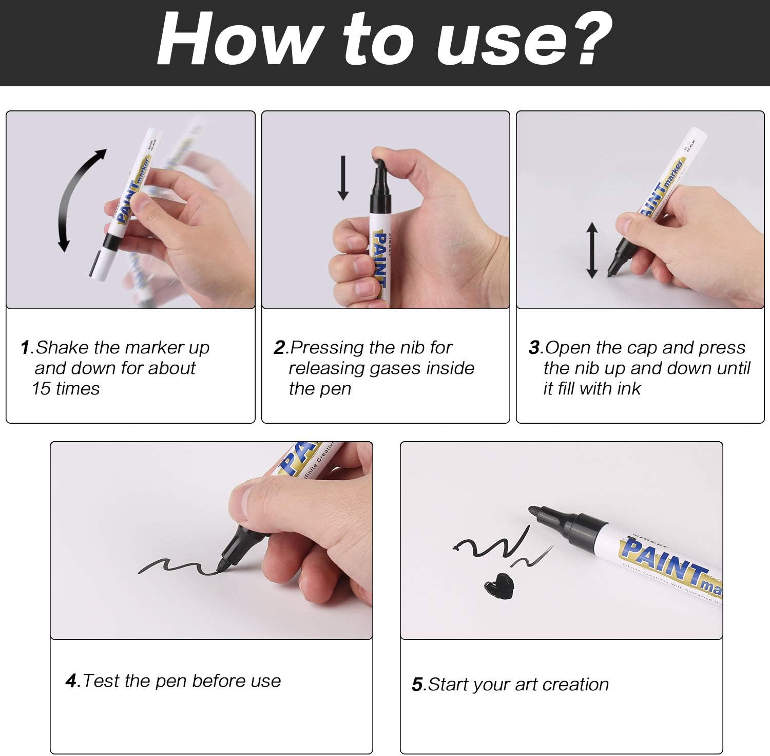 AVAVA Paint Marker,Oil Based Paint Pen, 6 Pack Black Permanent Markers, Metallic Paints Pen,Fabric Marker - Image 4