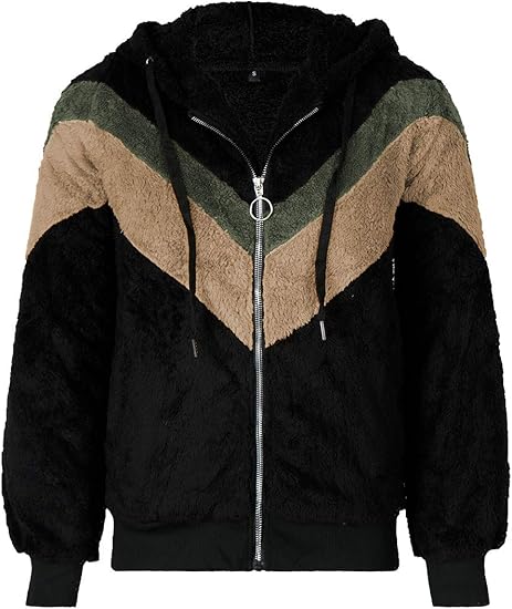 oblique color block zippers fleece hoodie