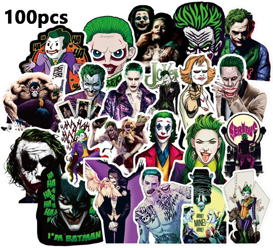 The Joker Waterproof Car Stickers/Decals (100 pcs) of American Movie for Laptop Skateboard Snowboard Water Bottle Phone Car Bicycle Luggage Guitar Computer PS4 as Gift (Joker)