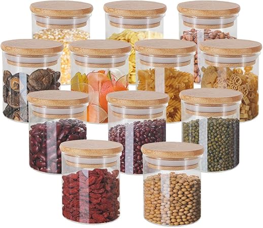 Gomaihe 150ml Glass Jars With Bamboo Lids Silicon Ring Set Of 12