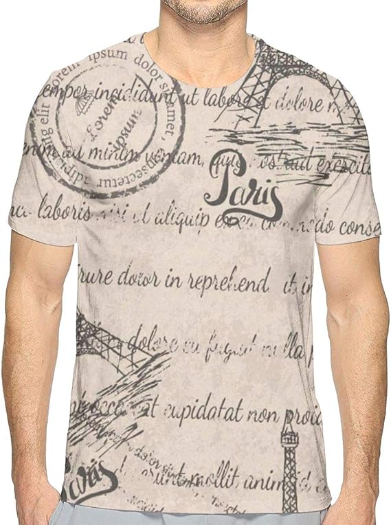 Amazon Co Jp Tシャツ ヴィンテージパリエッフェルタワーワード 半袖 服 メンズ 夏 カジュアル ファッション 丸襟 柔らかい 快適 Clothing Accessories