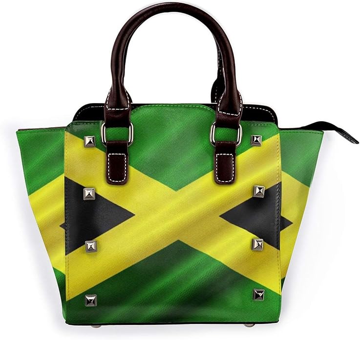 Women Handbag Jamaican Flag Pride Rivet Tote Bag Leather