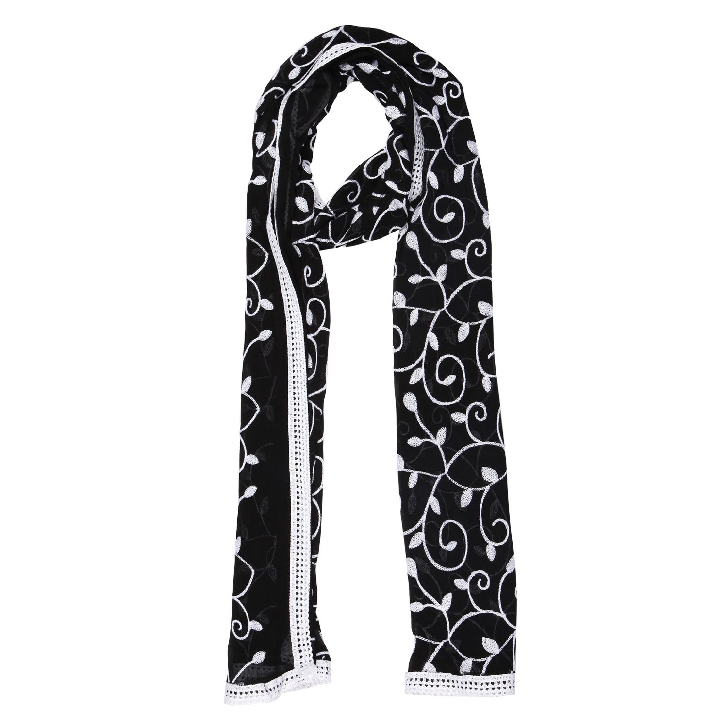 dupatta bazaar women's black n white embroidered chiffon dupatta