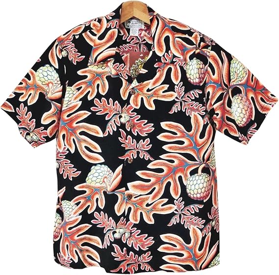 Amazon Co Jp アロハシャツ メンズ シルク生地 Avanti アバンティ ドラゴンフルーツ柄 黒赤 服 ファッション小物
