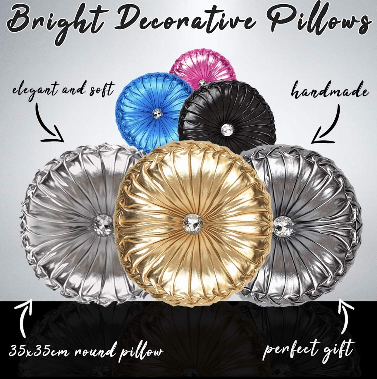 TressHouse European Round Throw Pillow, Soft Spandex Fabric Pumpkin Pleated Handmade Metallic Accent Circle Insert Cushion, Diamond to Enhance for Sofa Bedroom livingroom Couch Cover Chair-Gold: Kitchen & Dining