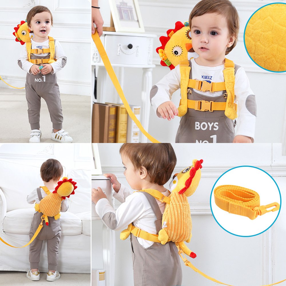 Kids Soft Plush 2 in 1 Harness Safety Toddler Backpack with Leash for Walking Cute Baby Small Stuffed Animal Doll Toy Yellow Lion