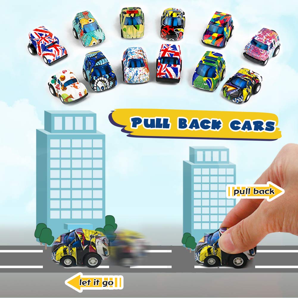 Pull Back Vehicles Diecast Metal Toy Cars Police Car Mini Vehicles Model Kit Party Favors Cake Decorations Topper Best Birthday Gift for Children Toddlers Kids 3 4 5 Years Old, 12 Pieces