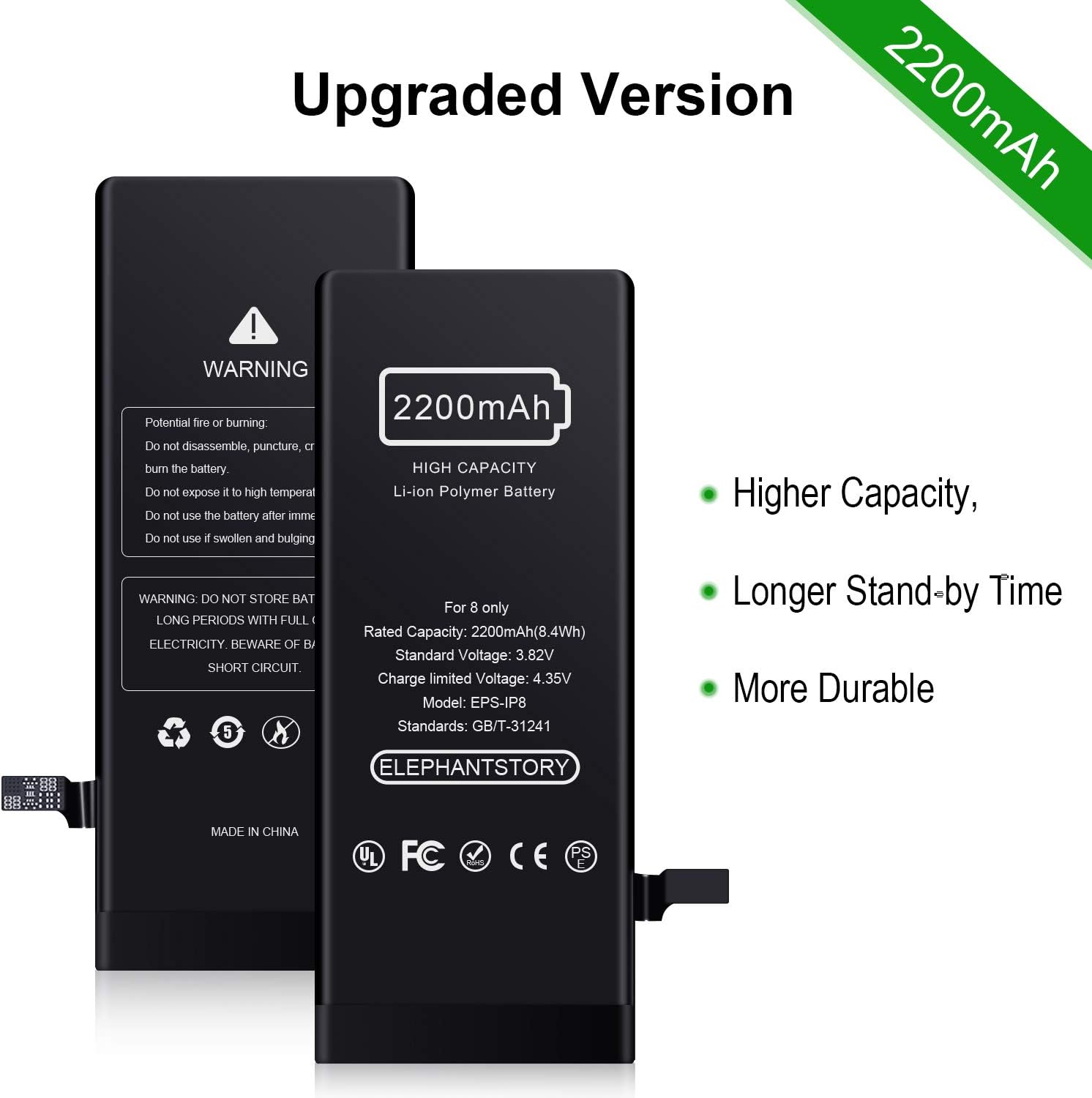 Battery for iPhone 8, 2200mAh High Capacity Li-ion Polymer Battery Replacement for iPhone 8 with Complete Repair Tool Kits: Home Audio & Theater