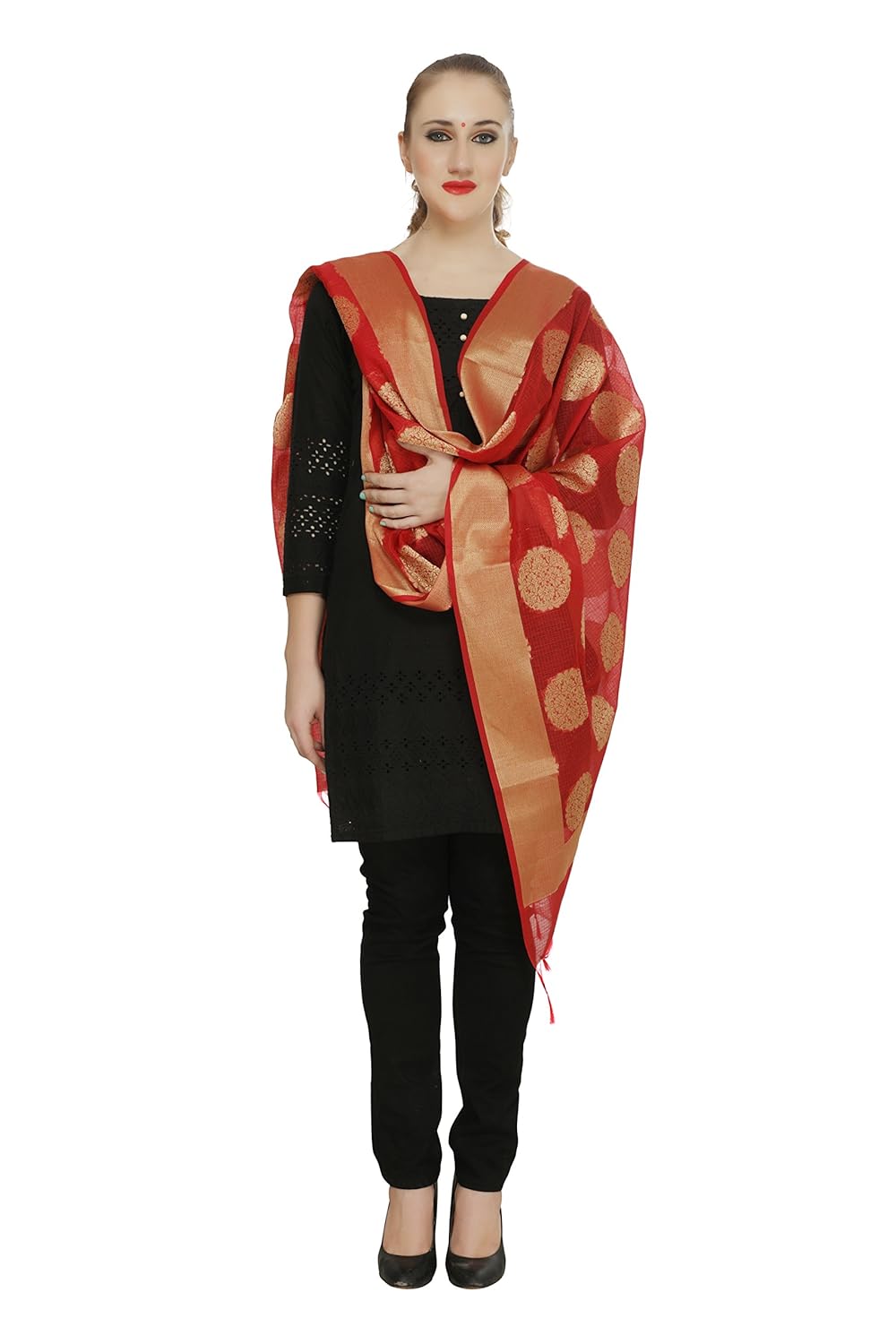 devam women's jacquard/silk dupatta(lh-5063_red_free size)