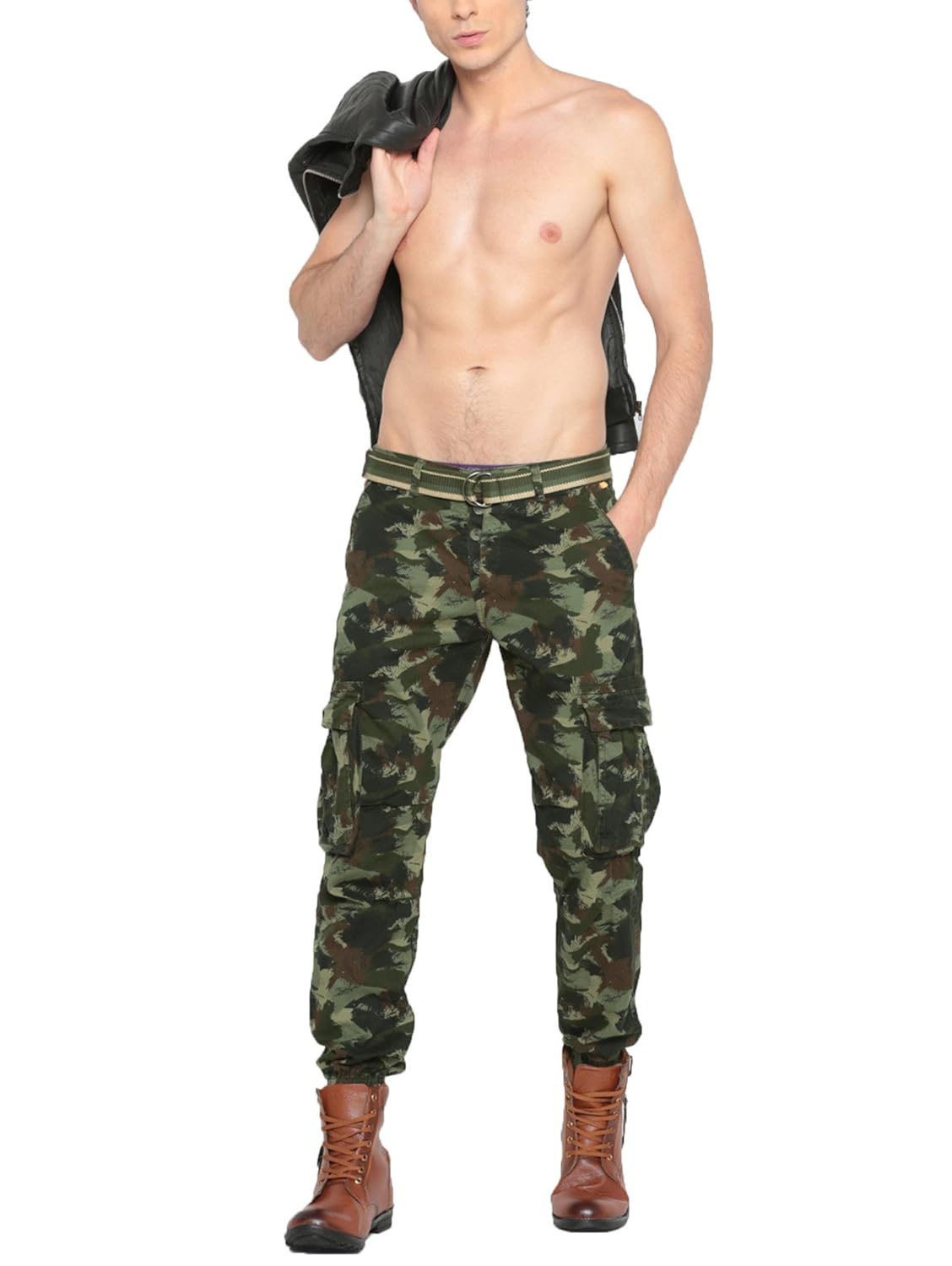 sports52 wear men's cotton green tapered fit printed cargos