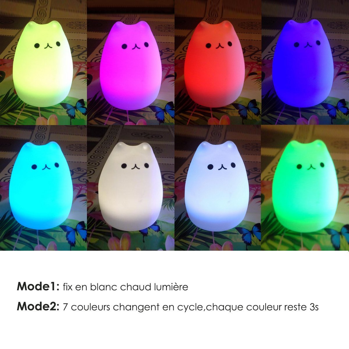 ProGreen Cute Night Light for Baby Kids Bedroom, LED Night Light, Bedsides Table Lamp, USB Charger, with 7 Modes of Lighting, Portable Silicone Cat Form for Bedroom, Living Room and Office