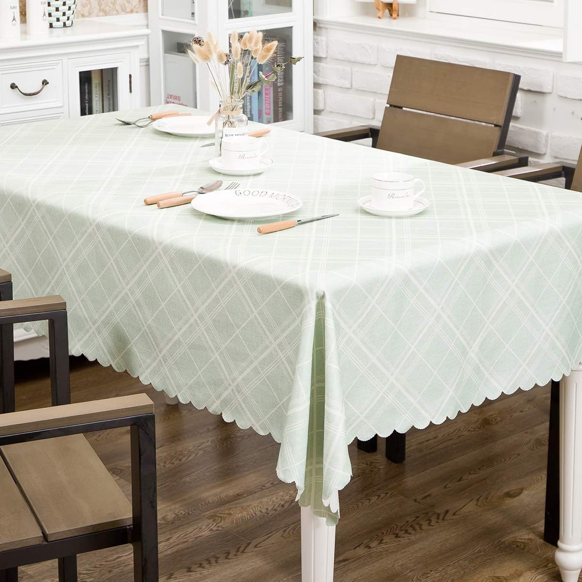 Hewaba Rectangle Printed Tablecloth - 60" x 84" Polyester Washable Table Cover, Seats 6-8 People, Wrinkle Free, Oil-Proof/Waterproof Tabletop Protector for Kitchen Dining Party - Twill Lake Blue …