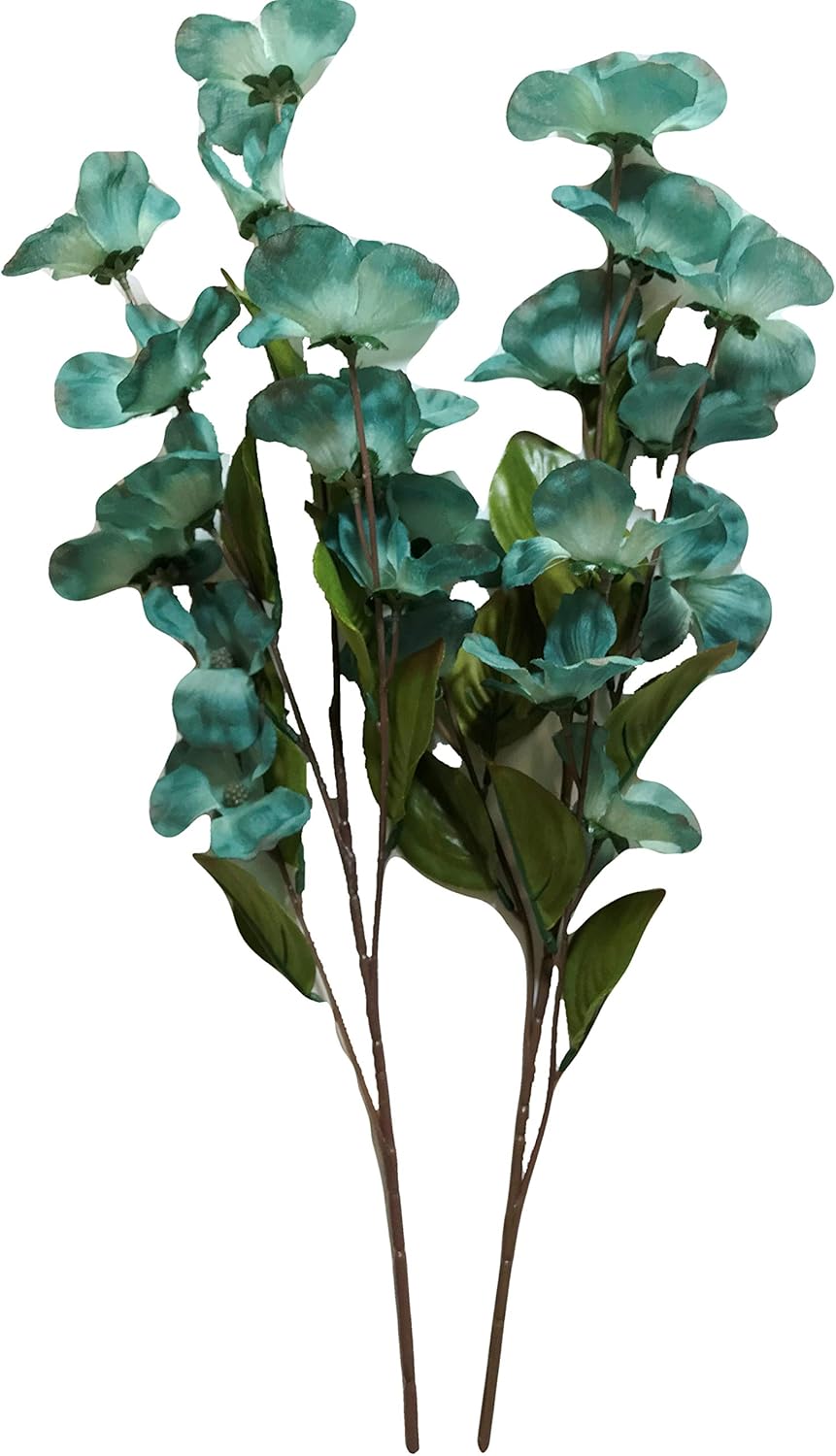 Silk Blue Green Dogwood Flower Stems, 2 Pack, 24 Inches, 12 Blooms on
