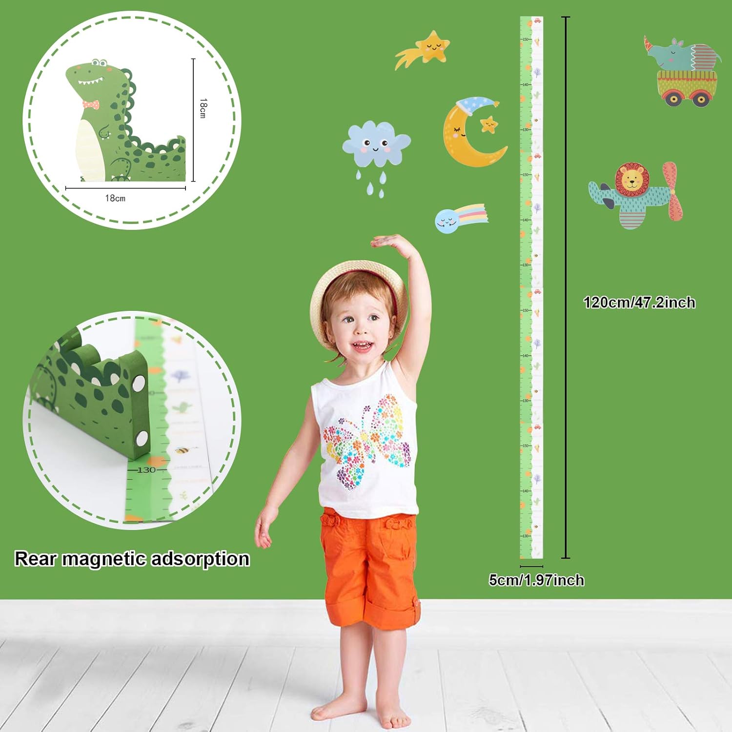 3D Height Chart, Baby Dinosaur Growth Chart Ruler Removable Wall Height