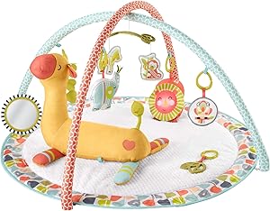 Fisher-Price Go Wild Gym & Giraffe Wedge, Infant Activity Gym with Large Playmat, Musical Toy & Tummy Time Support Wedge for Babies, Multi