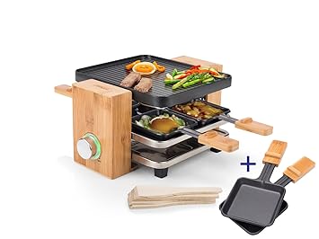 Edler Raclette Party Grill con bambú marco para 4 personas, 700 W ...