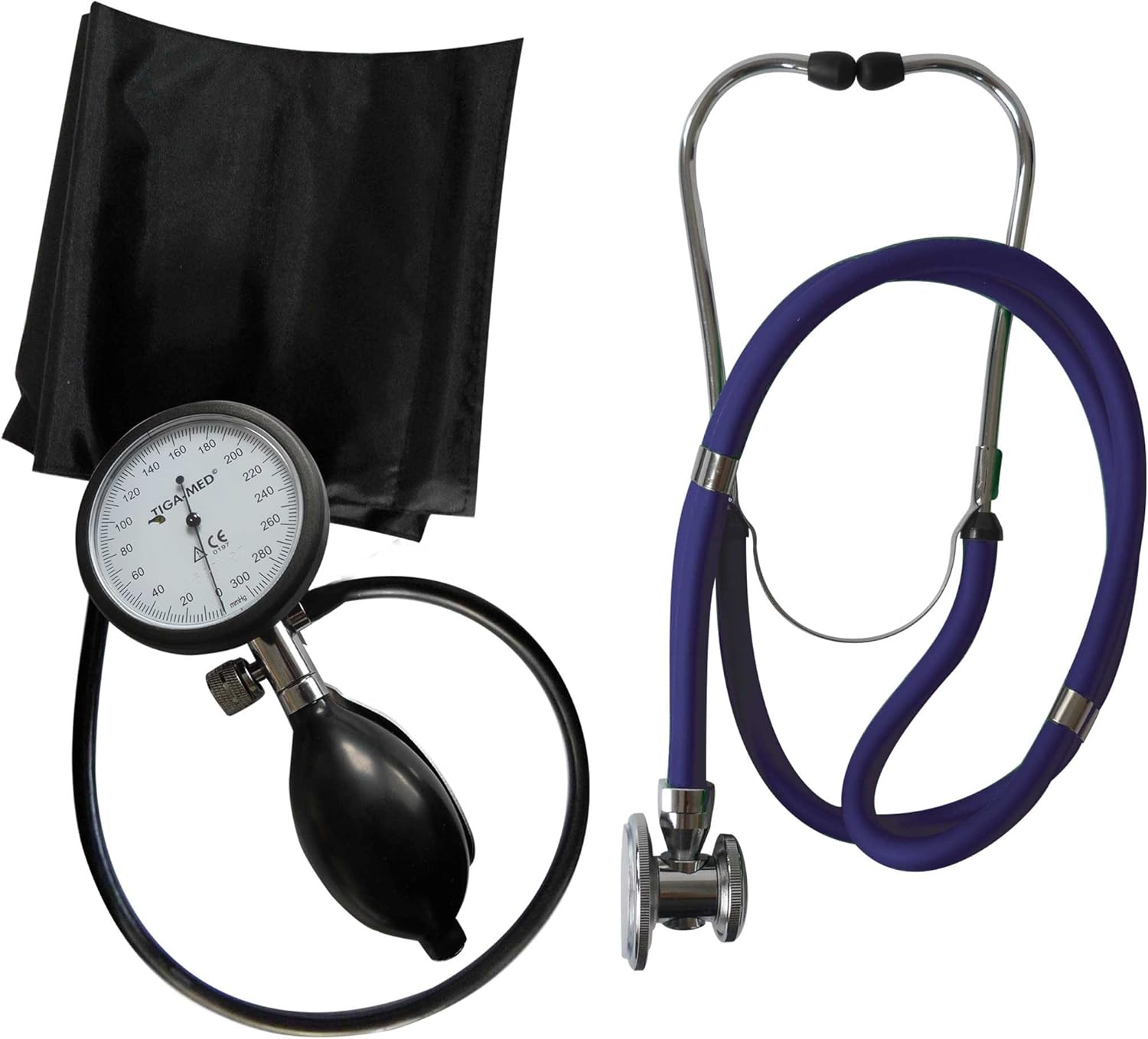 Blutdruckmessgerät Oberarm Profi Tiga Pro 1 Neuware K 1 + Rappaport blau Doppelkopf Stethoskop Tiga-Med