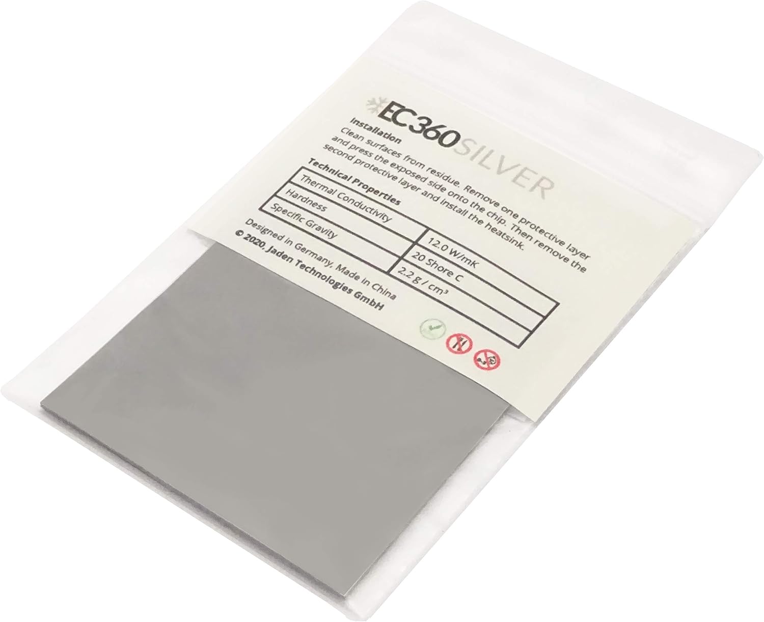 EC360® Silver 12W/mK Thermal Pad (50 x 50 x 3.0 mm), Grey, 50 x 50 x 3,0 mm - Image 3