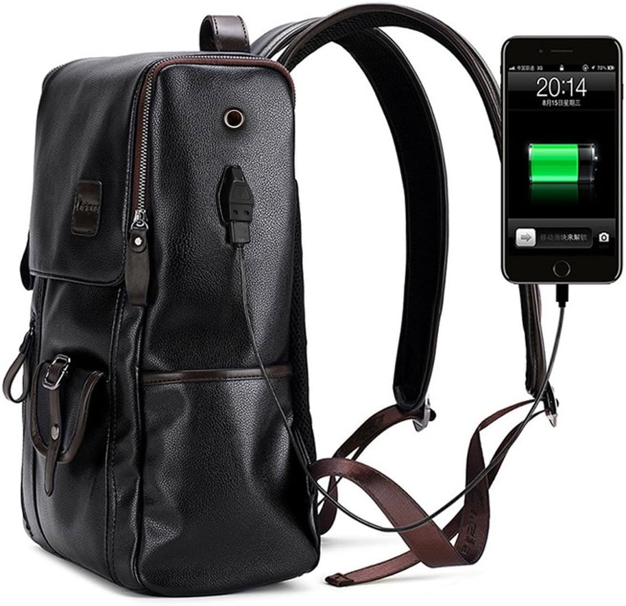 Men's Synthetic Leather 14 inch Laptop Backpack with USB Charging Port (02)