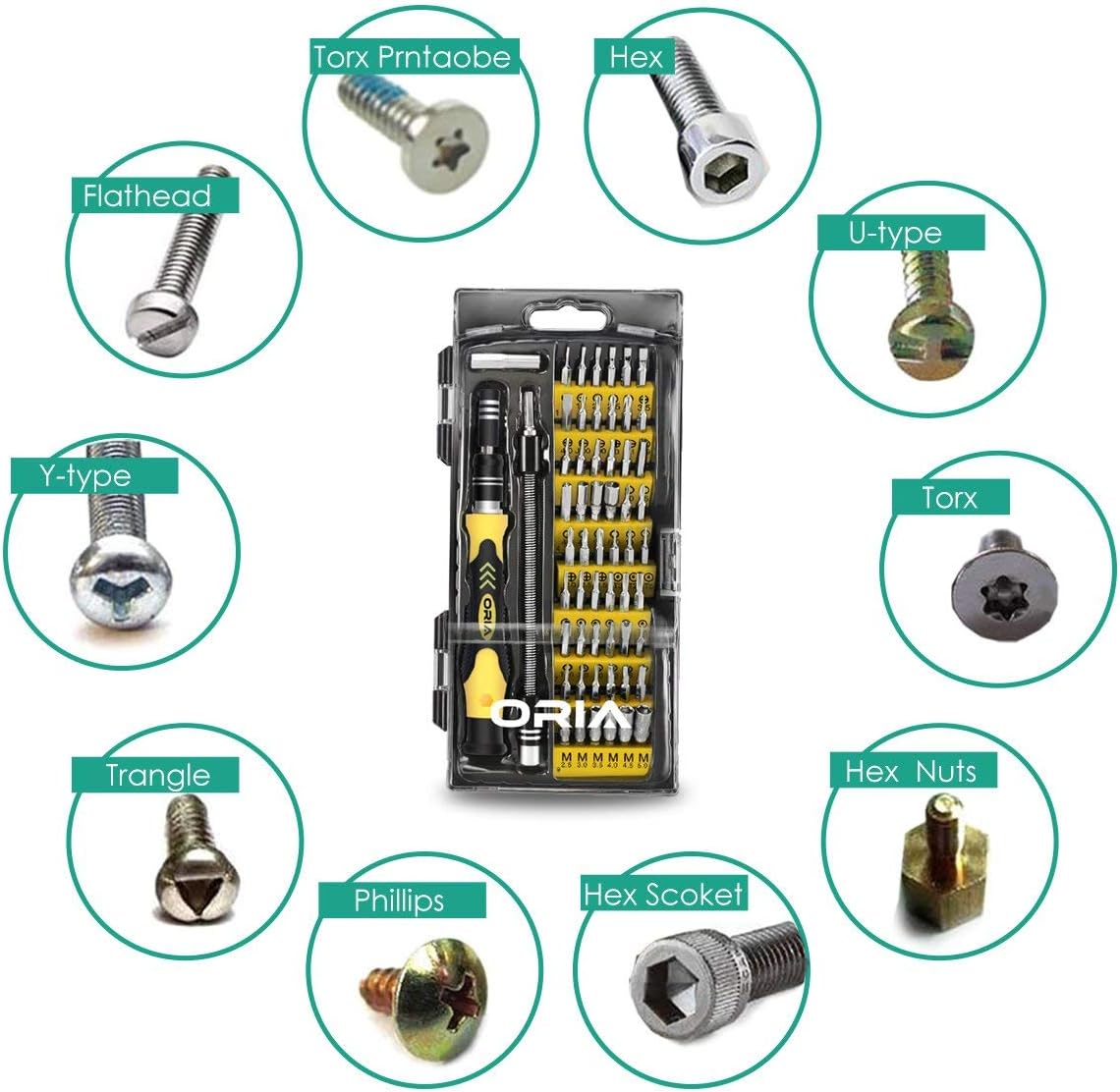 Precision Screwdriver Kit, 60 in 1 with 56 Bits Screwdriver Set, Magnetic Driver Kit with Flexible Shaft, Extension Rod for Mobile Phone, Smartphone, Game Console, Tablet, PC, Yellow: Home Improvement