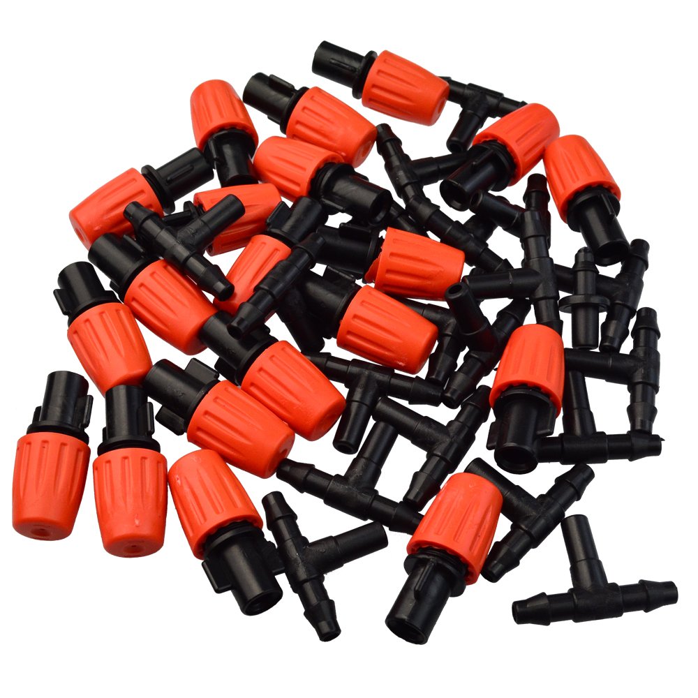 Mifengdaer 65pcs/set Adjustable Irrigation Kits System Self Plant Garden DIY Misting Automatic Watering Full Kits Water Irrigation System for Flower Beds, Decks, Landscape, Potted Plants and Vegetables, 591”(15m))