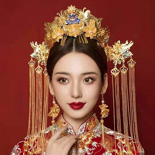 Amazon 花嫁 髪飾り ヘアアクセサリー 成人式 入学式 卒業式 結婚式 かんざし 簪 ブライダル ティアラ 花嫁用品 ウェディング 披露宴 二次会 おしゃれ アジアンテイスト 中国 中華 チャイナ イヤリング ヘアアクセサリー イヤリング 2点セット レディースに適用