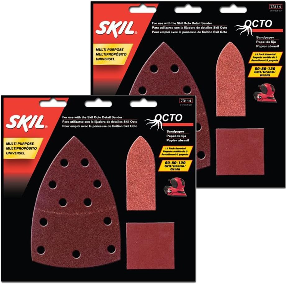 Skil (2 Pack) Octo Sandpaper Kit, Assortted Grit - 15 Pack 2610938257# 73114-2PK