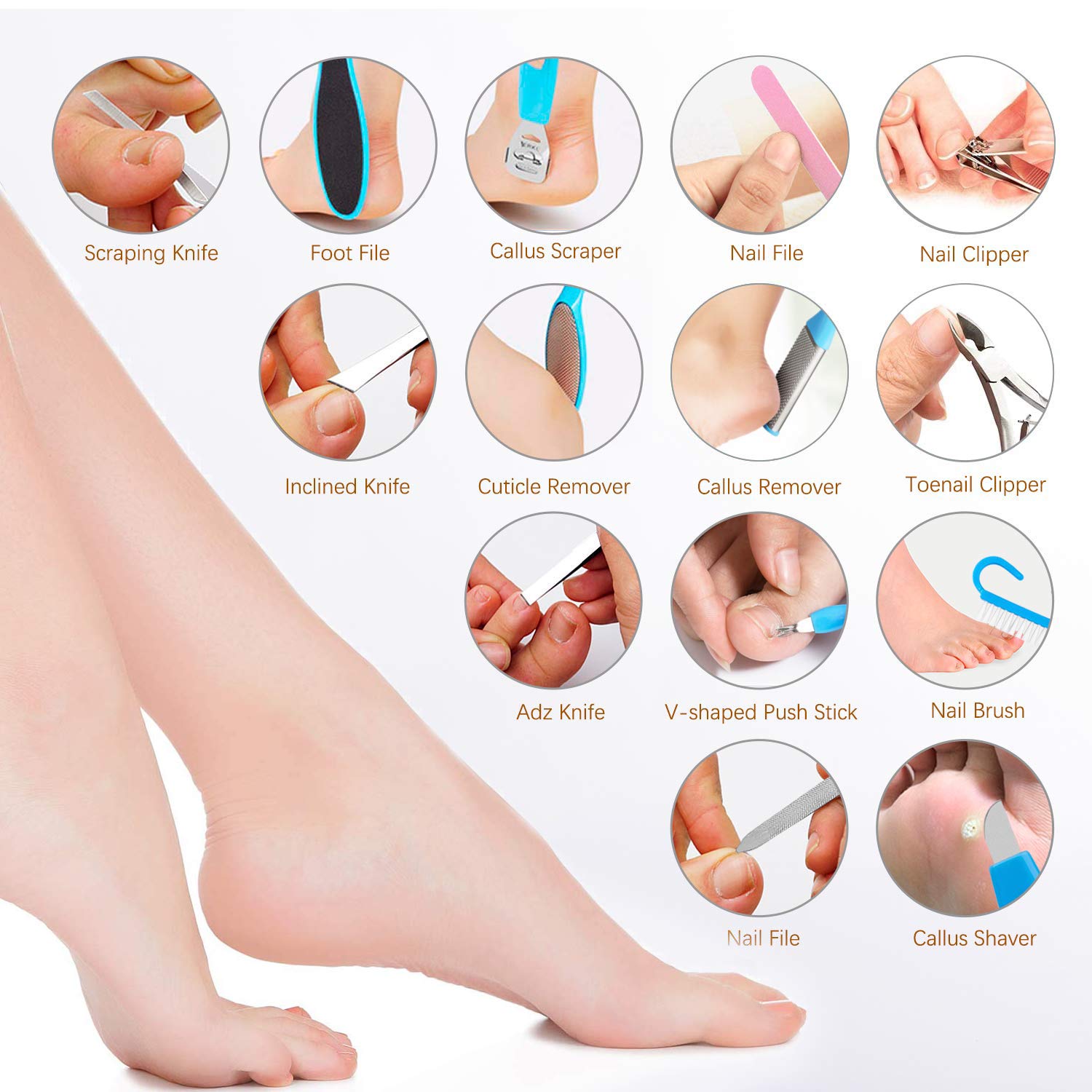 Professional Pedicure Tools Kit 20 in 1, Foot Care Kit Stainless Steel Foot Rasp Foot Peel and Callus Clean Foot Dead Skin Tool Set, Nail Toenail Clipper Foot Care Kit for Women Men Salon or Home : Beauty