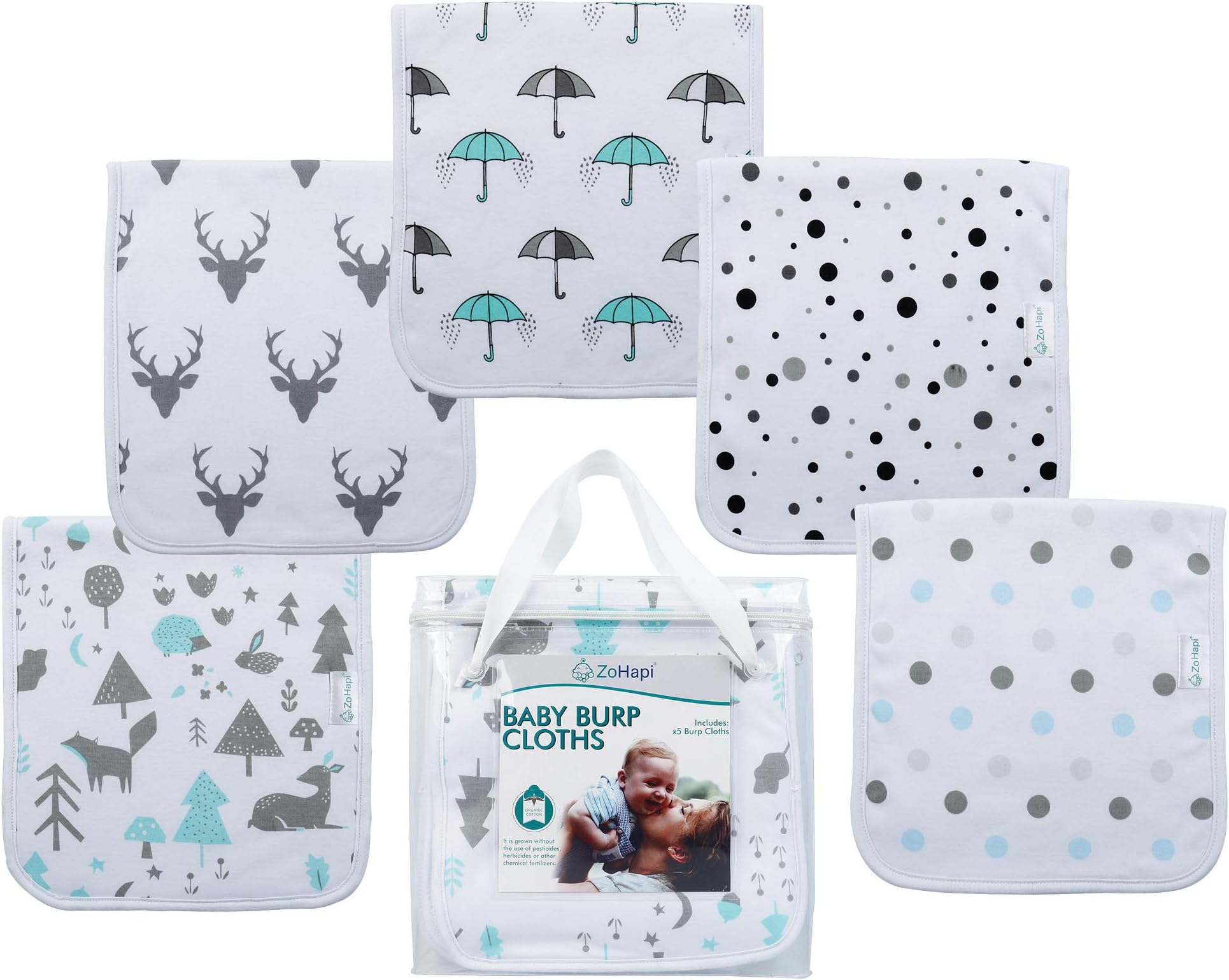 Premium Limited Edition Organic Baby Burp Cloths 5-Pack | Soft & Absorbent Unisex Cotton Burping Clothes for Boys & Girls | 200GSM Thick & Large Spit Up Rags