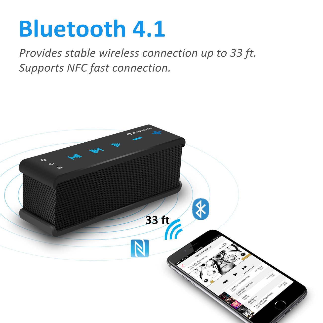 Zoweetek Portable Bluetooth Wireless Speaker with AUX Input and NFC, Dual Bass Driver Mini Stereo Subwoofer with Built-in Microphone for Outdoors& Home, Supporting Echo Dot and TF(Mirco SD) Card