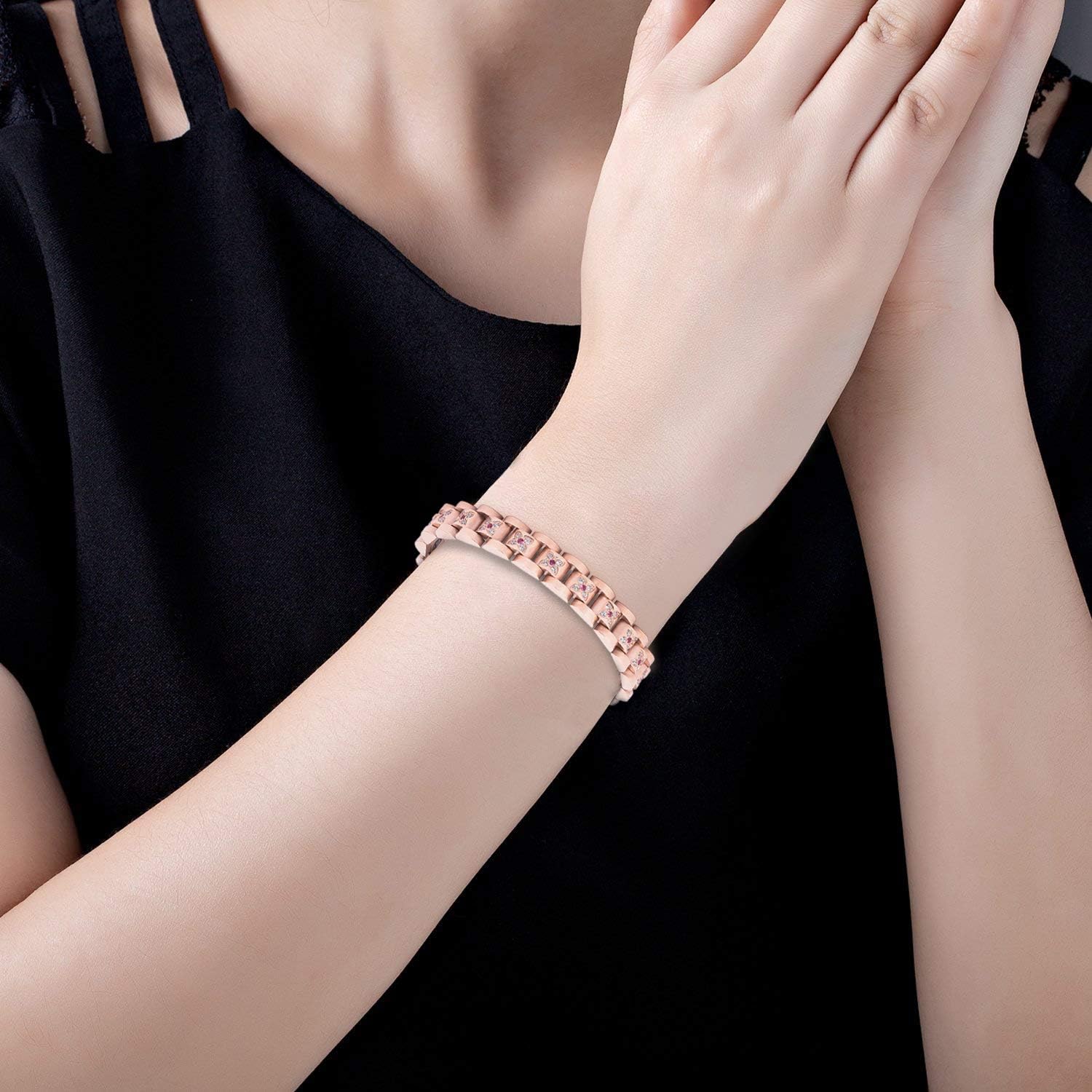 Magnetic Therapy Bracelet for Women Titanium Steel Health Pain Relief for Arthritis Wristband with Adjustable and Carpal Tunne（Rose Gold）: Health & Personal Care