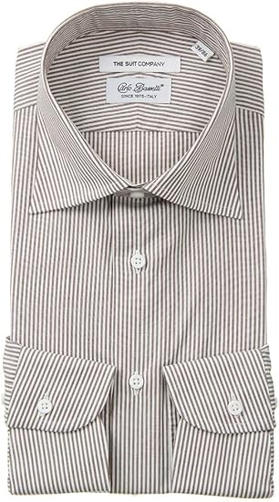 Amazon Co Jp ザ スーツカンパニー ワイドカラードレスシャツ ストライプ Fit Fabric By Carlobassetti ブラウン ホワイト 37 服 ファッション小物
