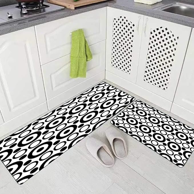 TOMWISH Black White Kitchen Rug 2 Piece 17"x48"+17"x24" Rugs Modern