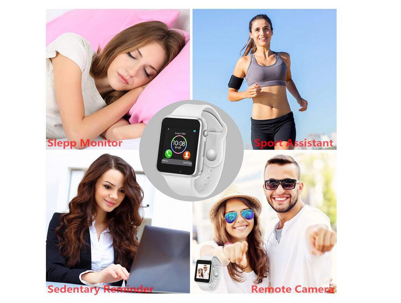Smart watch android,HongTu Bluetooth Smart Watch TouchScreen with Camera Pedometer SIM TF Card Slot for LG XiaoMi HuaWei Samsung IOS for Mens Women(white）
