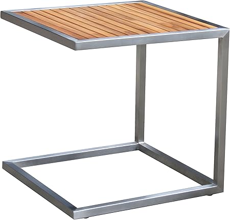 Amazon De Outflexx Stilvoller Beistelltisch Aus Hochwertigem Edelstahl In Silber Tischplatte Aus Teak Holz Ca 45 X 45 Cm Kleiner Gartentisch Kaffeetisch Teetisch Couchtisch Wetterfest Zeitlos