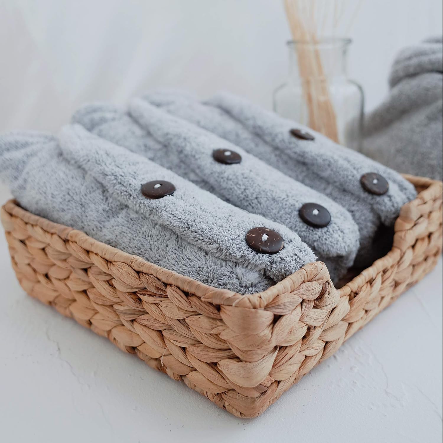 myHomeBody Ultra-Soft, Fast Drying Hair Towel Wrap with Elastic for Snug Fit, Natural Bamboo Fiber Hair Drying Scrunchie with 2 Coconut Shell Buttons : Beauty