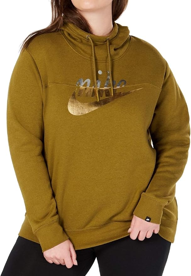 Amazon.com: Nike Women's Plus Size Sportswear Rally Metallic-Logo Hoodie, Olive Flak 1X: Clothing