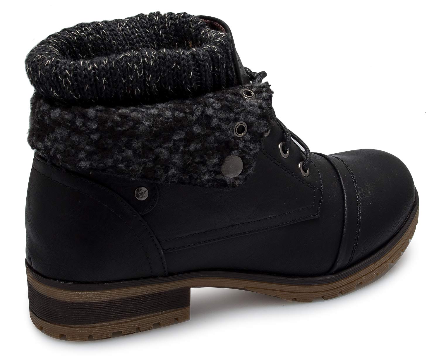 Olivia K Womens Casual Sweater Knit Fold Down Fur Trim Combat Boots - Ourdoor, Comfortable - Image 4