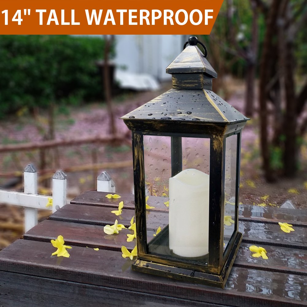 Bright Zeal BZY 14" Tall Vintage Decorative Lantern with LED Pillar