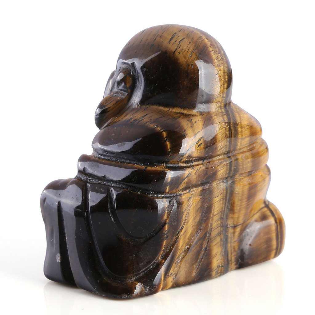 JOVIVI Reiki Edelstein Kristall Maitreya Happy Buddha Figur Schutzengel Talisman Feng Shui Energietherapie Stein Deko(Tigerauge)