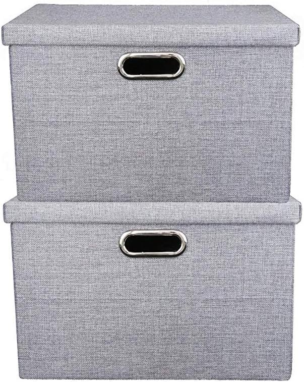 Amazon Com Suppel Collapsible Fabric Storage 2 Pack Clothes Storage Containers Cloth Organizers Baskets Shelf Storage Bin Closet Organizer Box With Lid And Handle 15 5 X10 8 X9 8 Light Grey Home Improvement